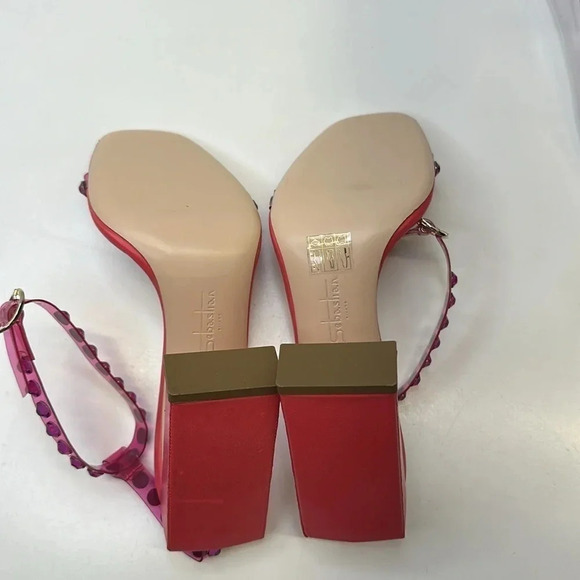 Sebastian Milano High Heels Shoes Pumps Open Toe Ankle Strap Jeweled Pink 38 7.5 - Picture 9 of 11